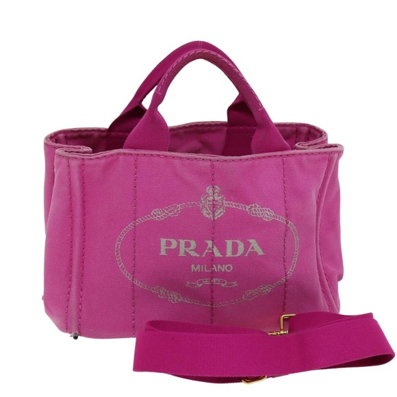 PRADA Canapa PM Hand Bag Canvas 2way Pink Auth 75994 - Picture 1 of 16